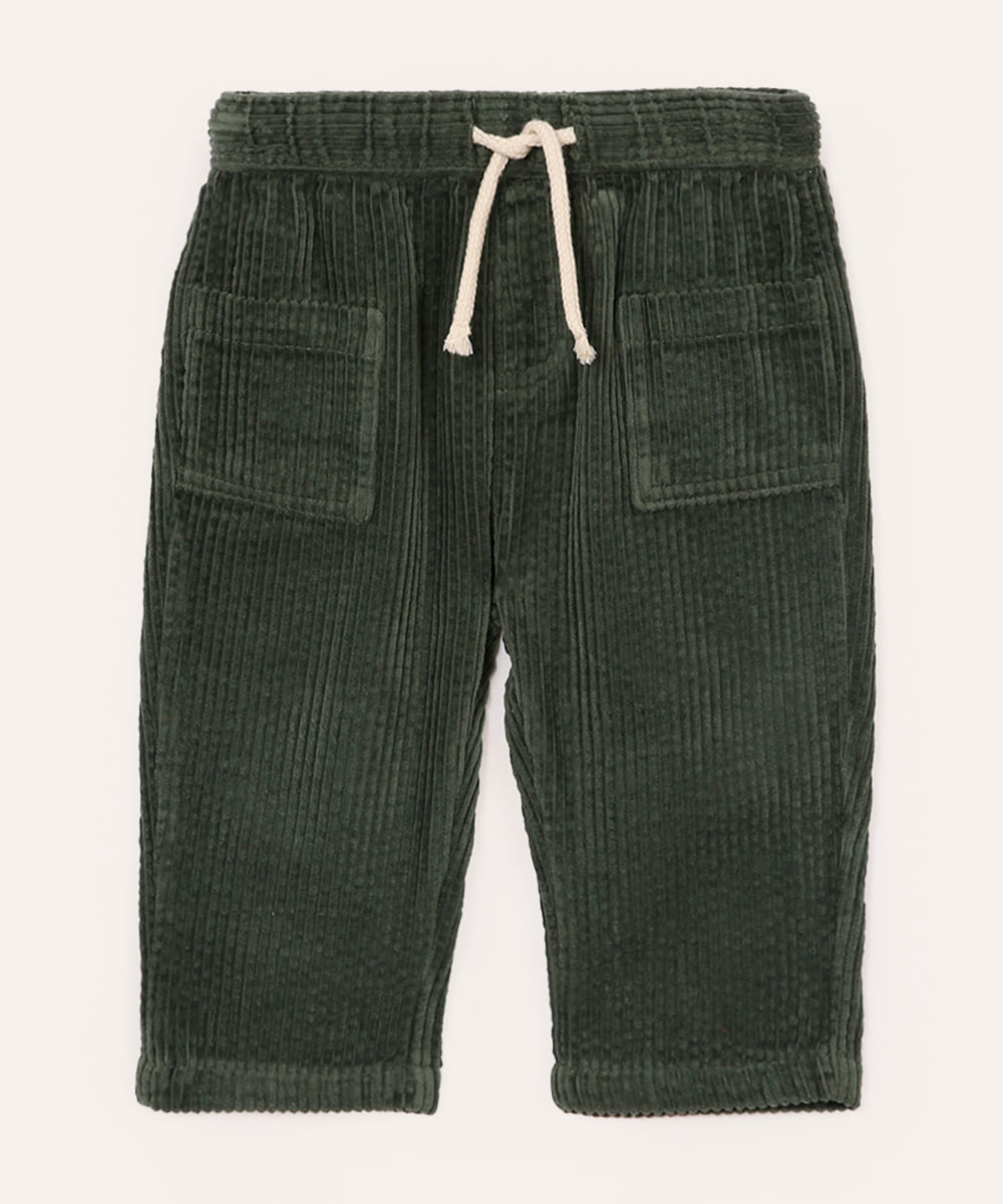 calça aveludada infantil cós com cordão verde