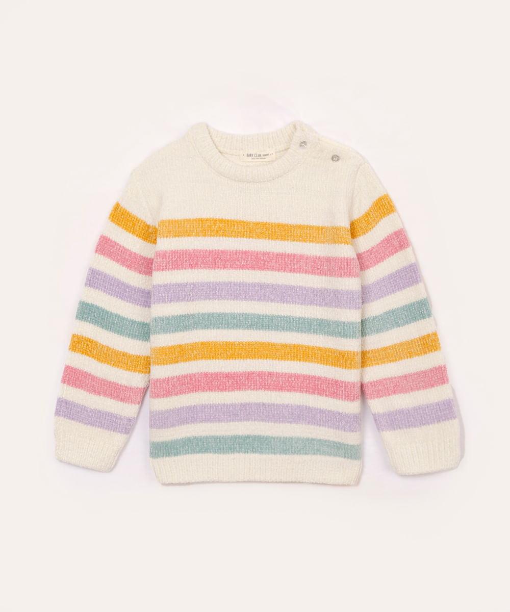 suéter de chenille infantil listrado com lurex off white