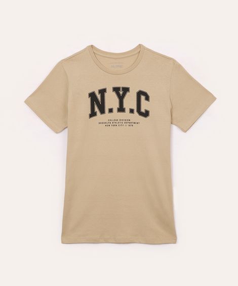 camiseta infantil de algodão nyc bege