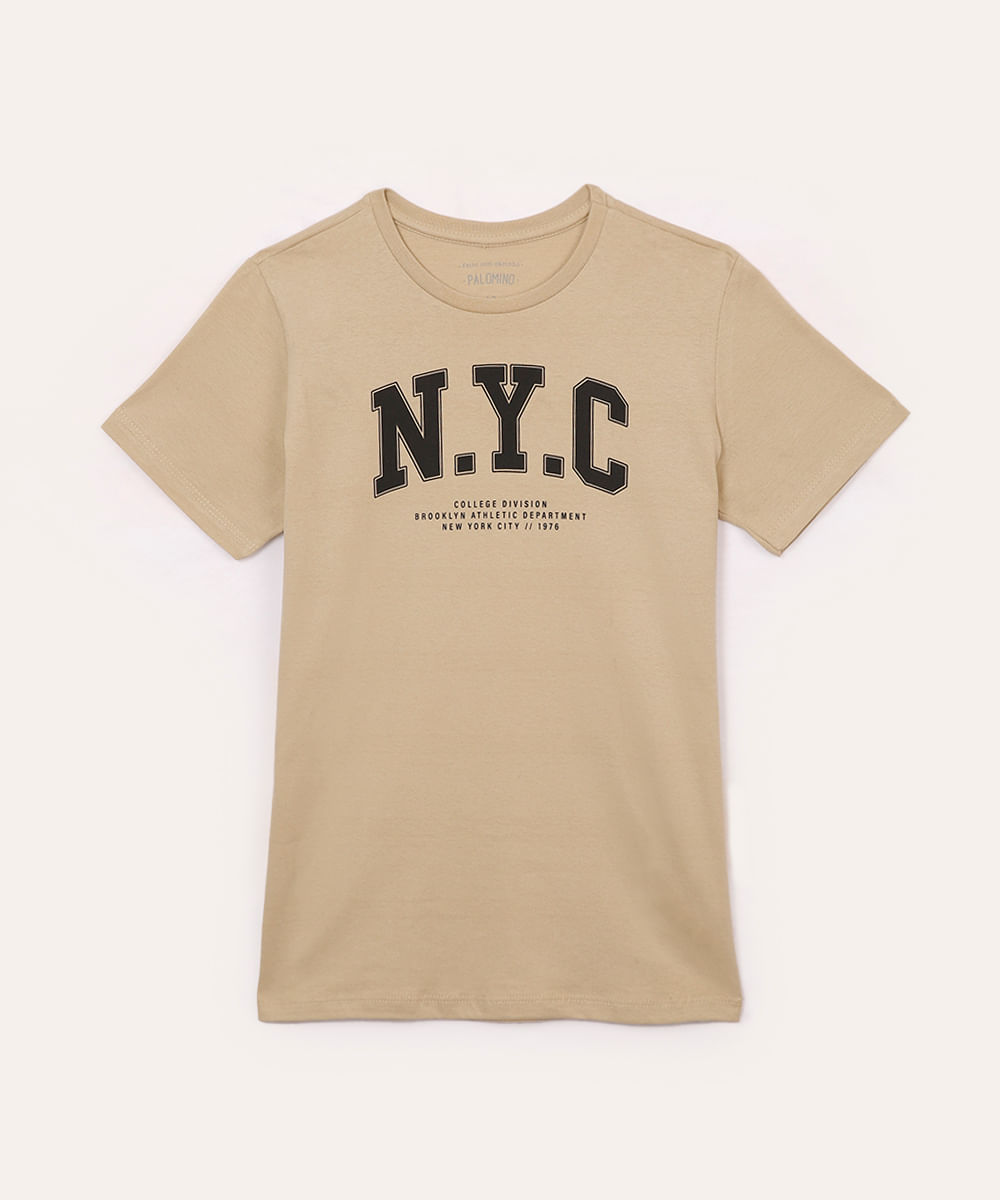 camiseta infantil de algodão nyc bege