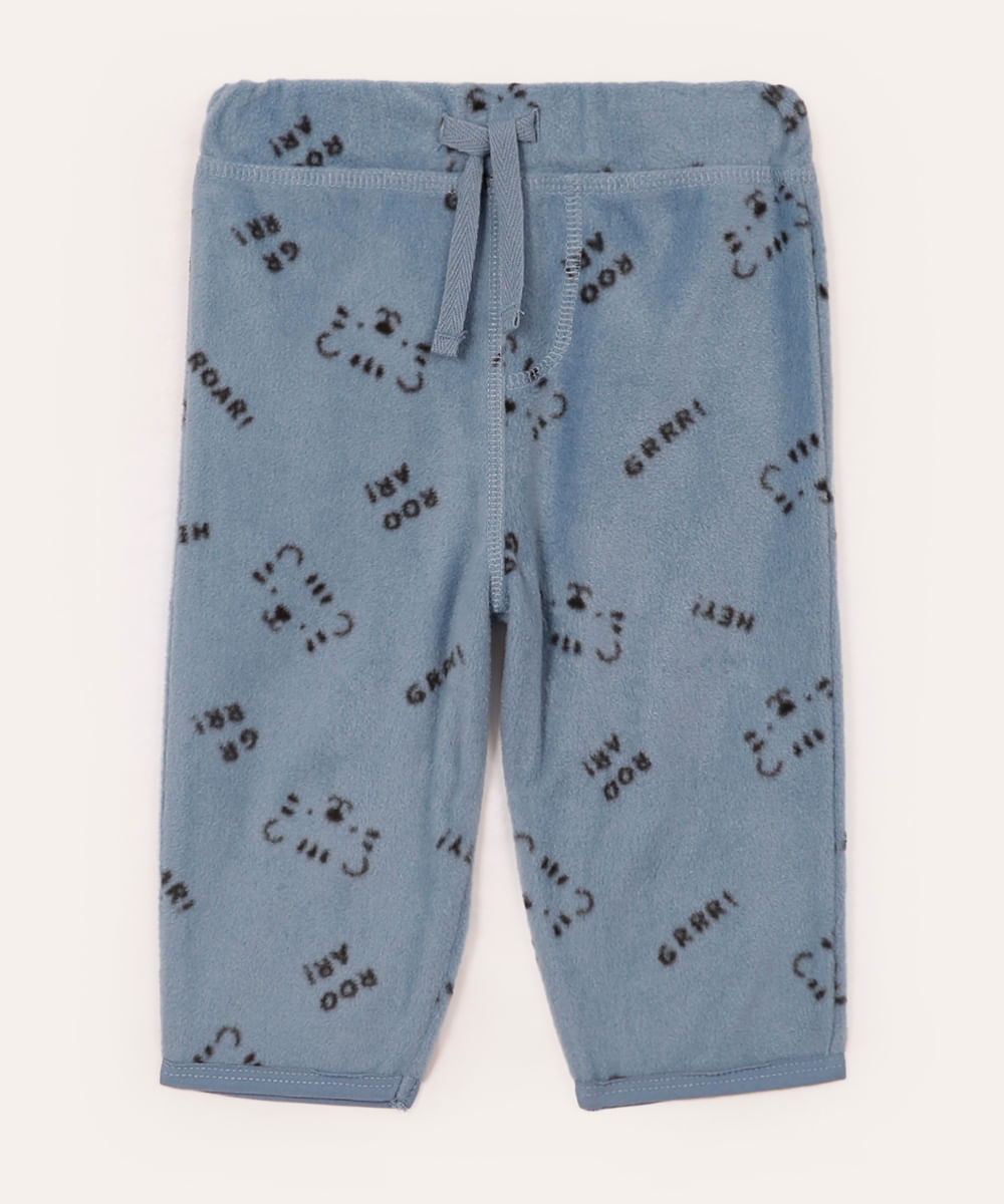 calça de pelúcia reta infantil tigre azul