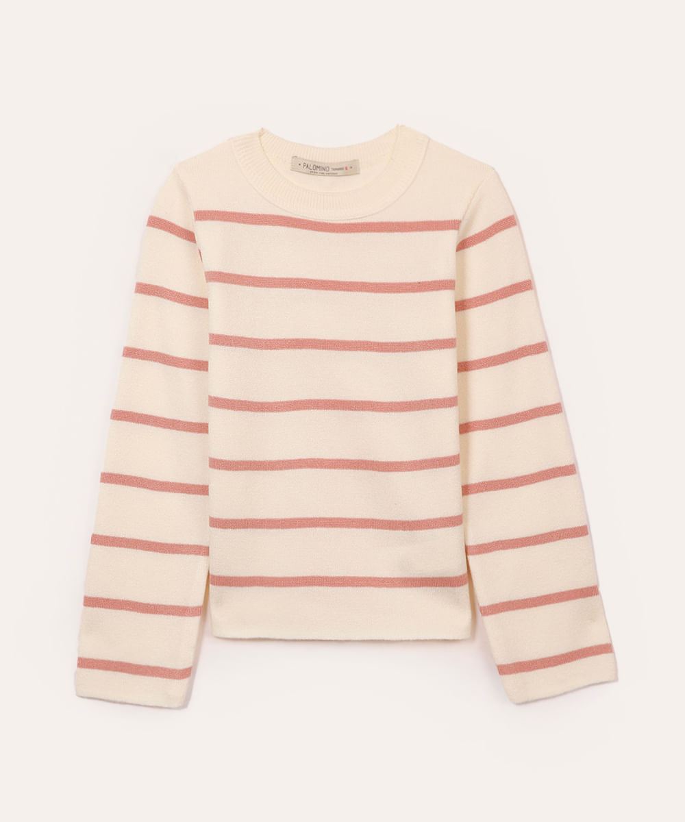 suéter de tricot infantil listrado rosa