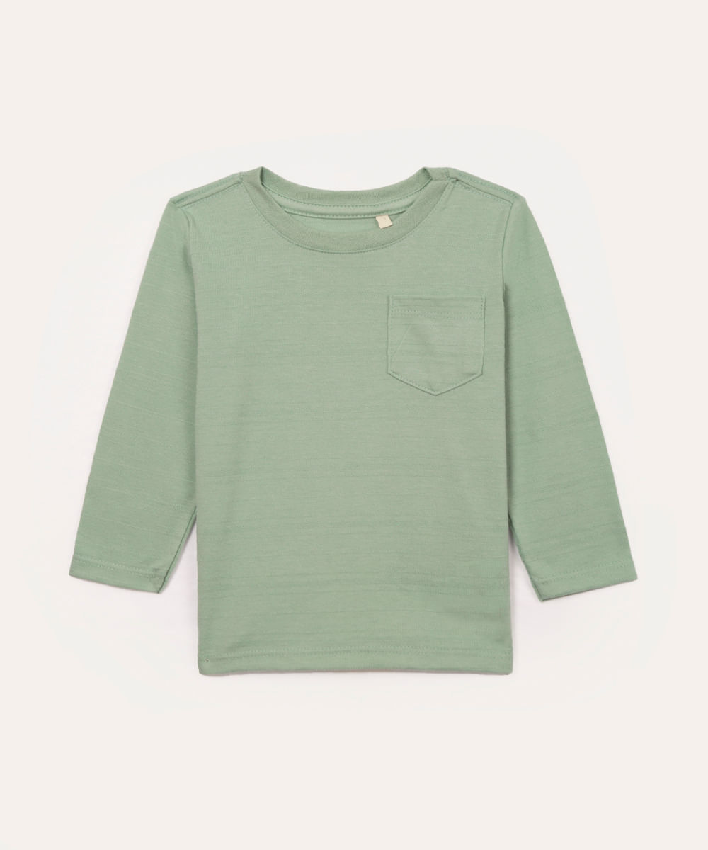 camiseta infantil com bolso manga longa verde
