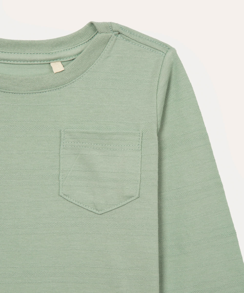 camiseta infantil com bolso manga longa verde