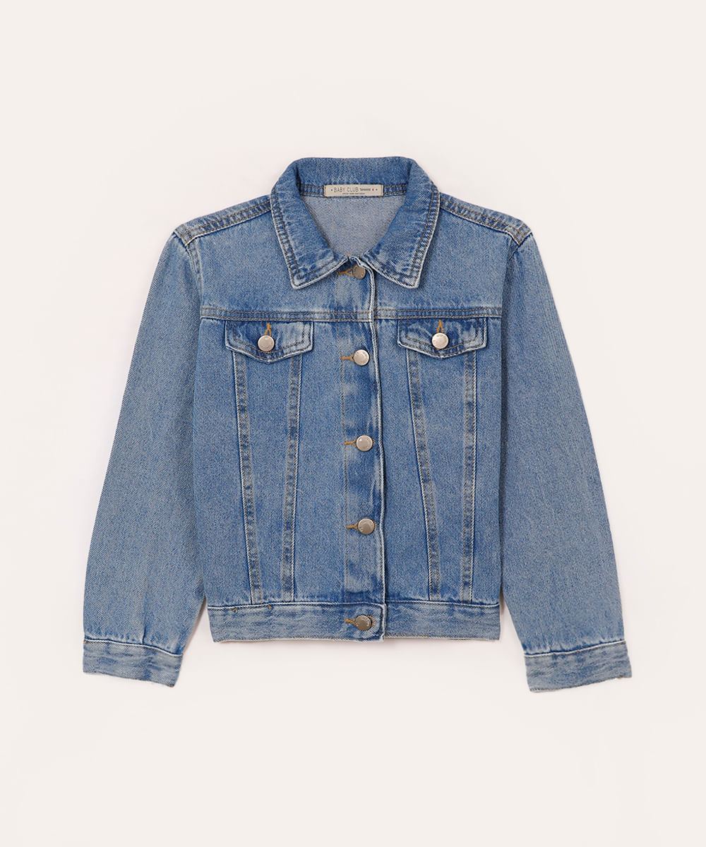 jaqueta jeans infantil com coração nas costas azul