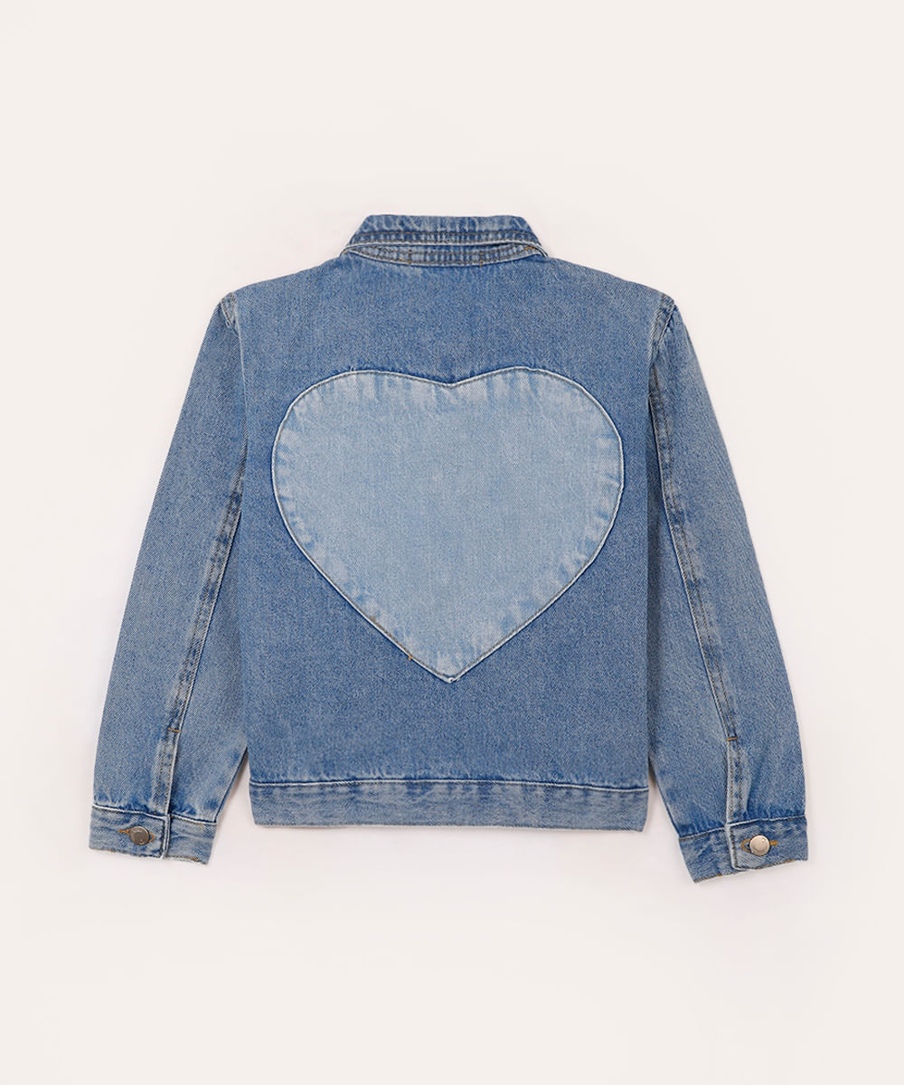 jaqueta jeans infantil com coração nas costas azul