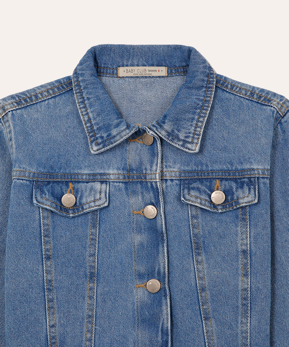 jaqueta jeans infantil com coração nas costas azul