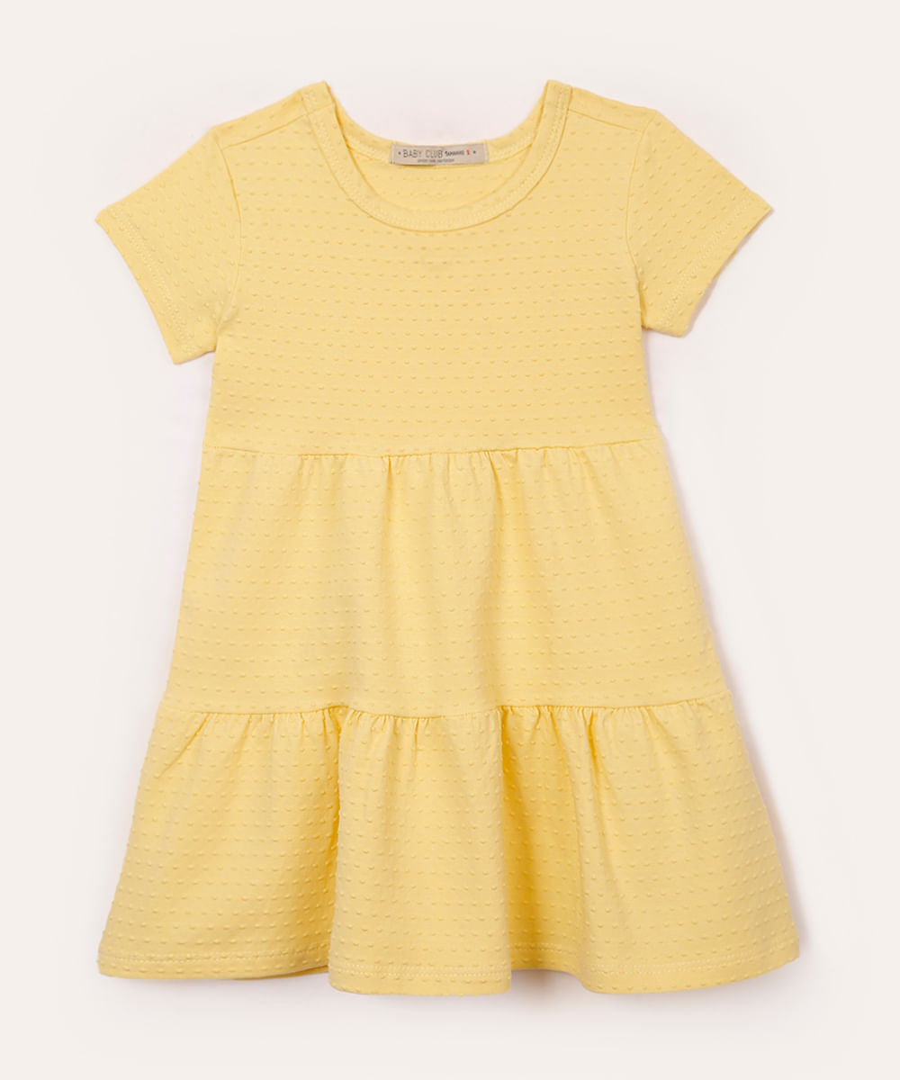 vestido de algodão infantil texturizado em poá amarelo