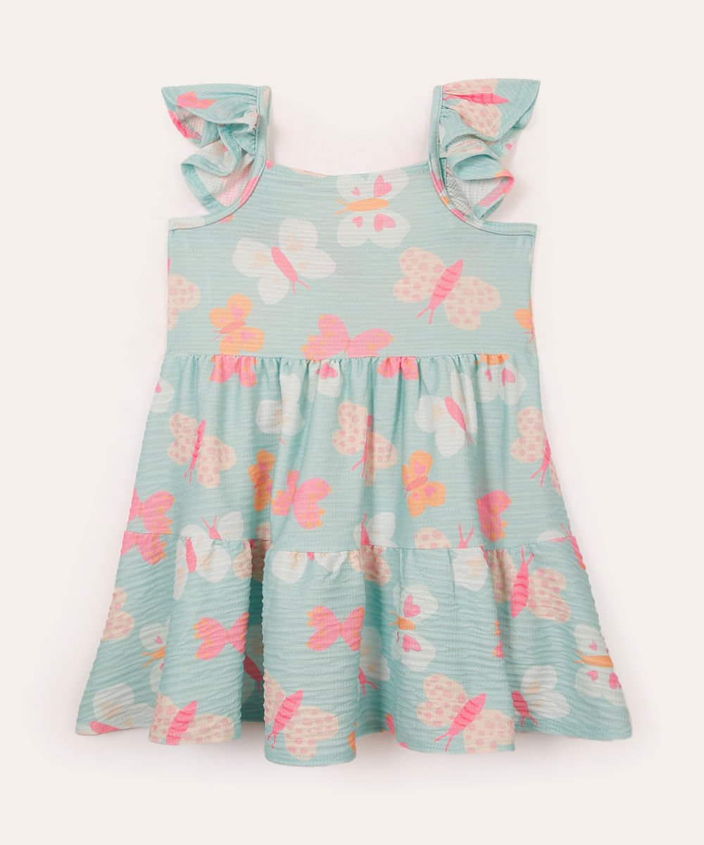 vestido infantil borboleta alça babado colorido