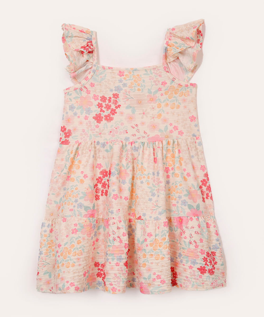 vestido infantil floral alça babado colorido
