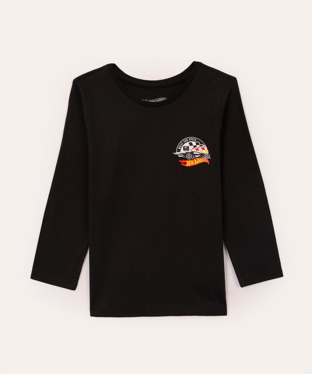 blusa de algodão infantil hot wheels preta