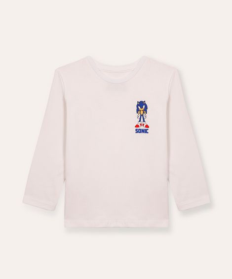 blusa de algodão manga longa infantil sonic branca