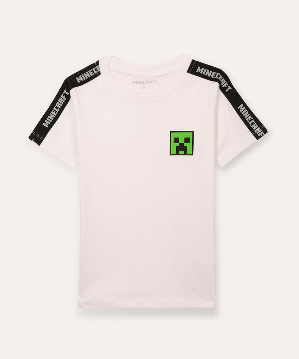 camiseta de algodão infantil minecraft branco