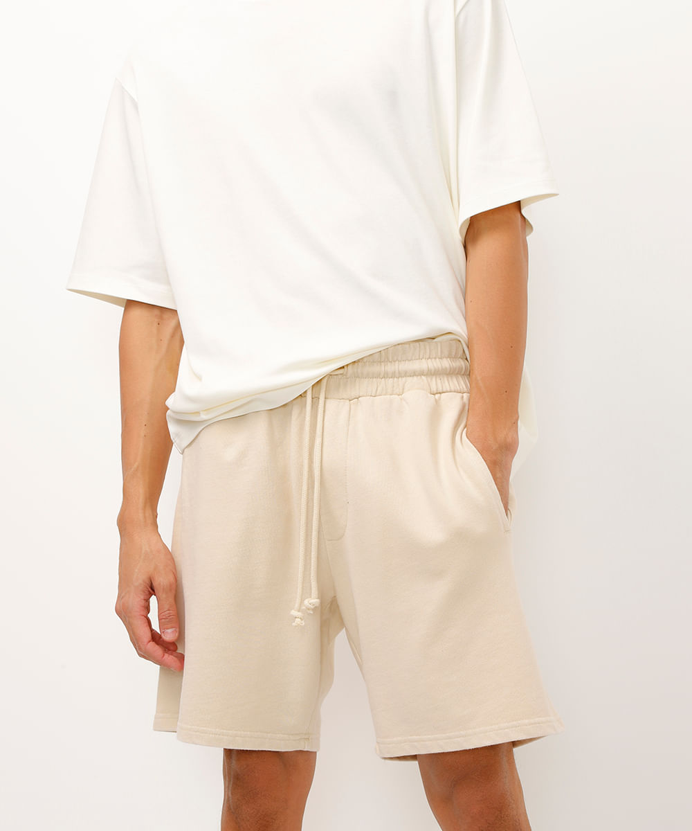 short de moletom estonado com elástico bege