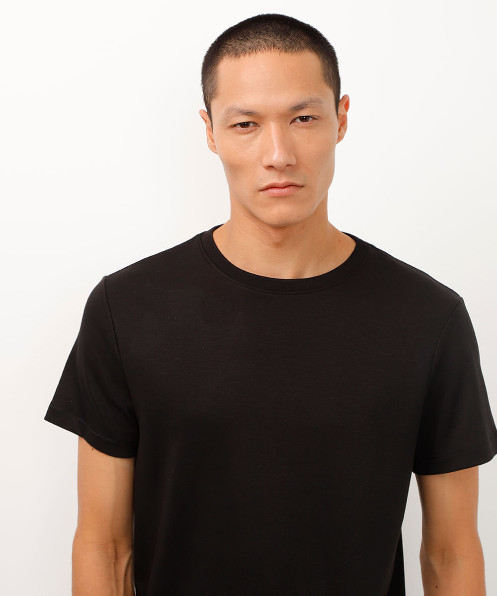 camiseta slim de algodão peruano bold preta
