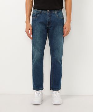 calça jeans slim cropped com bolsos azul