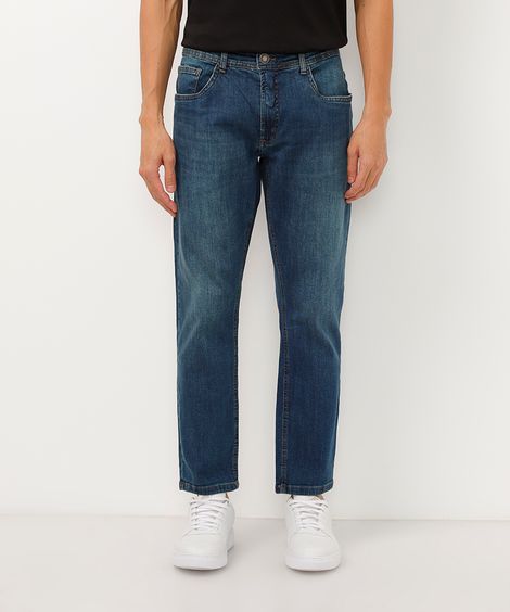 calça jeans slim cropped com bolsos azul