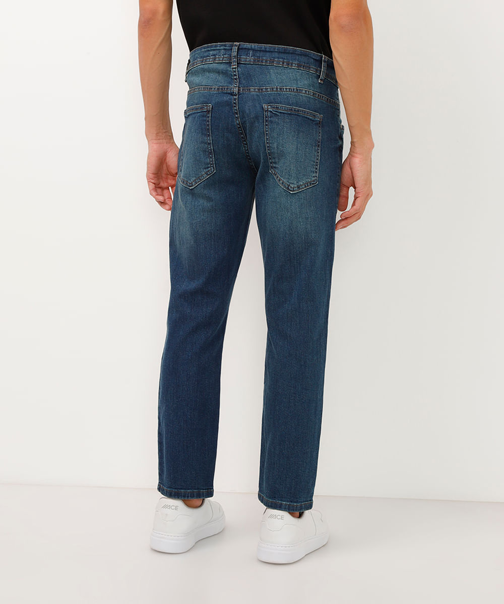 calça jeans slim cropped com bolsos azul