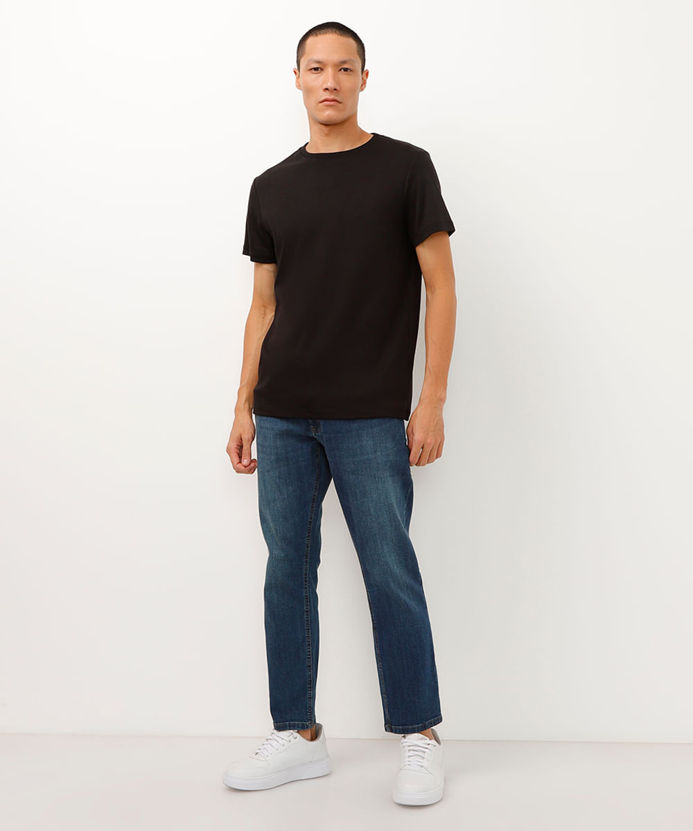 calça jeans slim cropped com bolsos azul