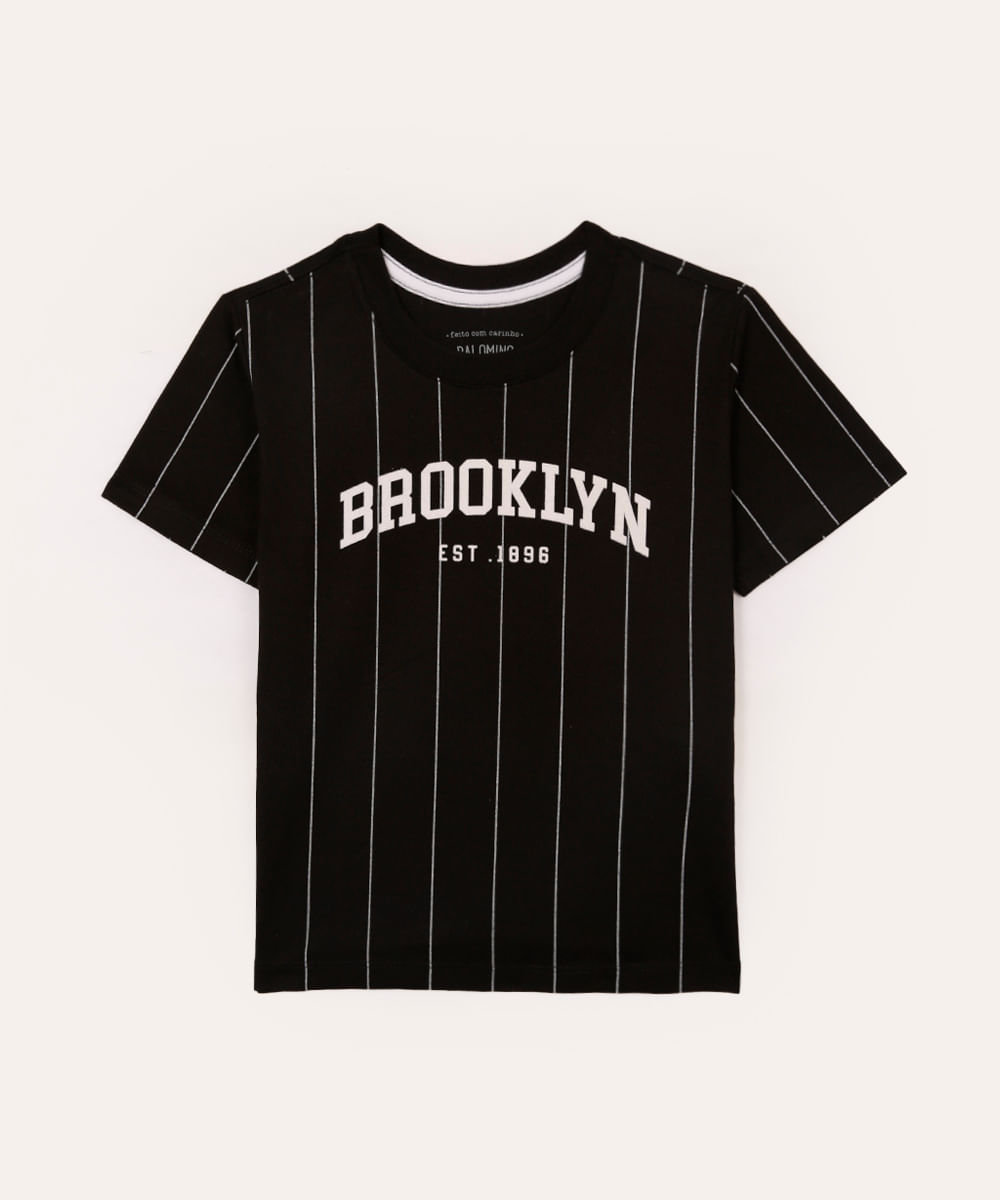 camiseta de algodão infantil brooklyn preto