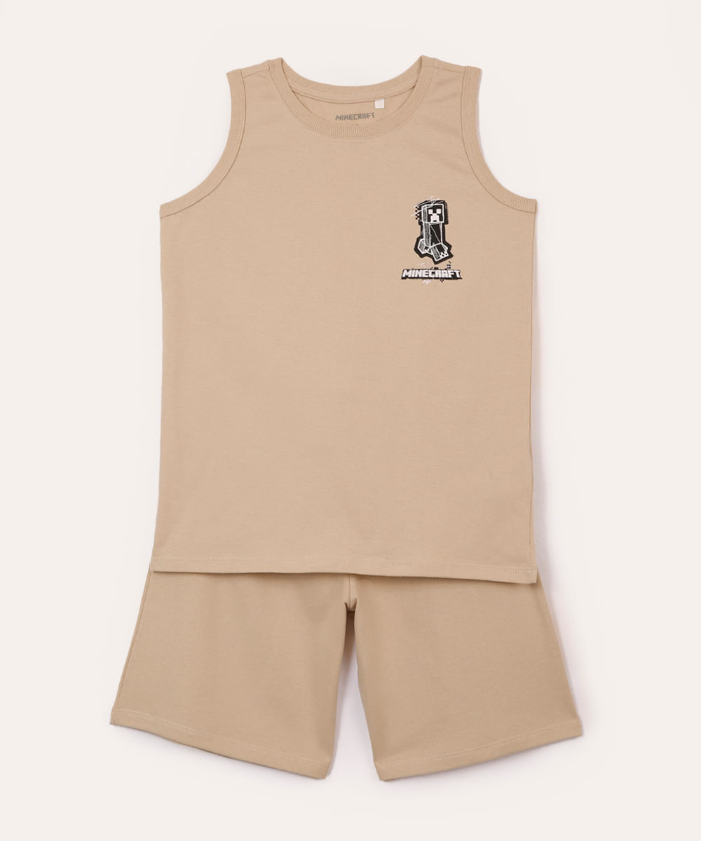 conjunto de algodão infantil minecraft bege