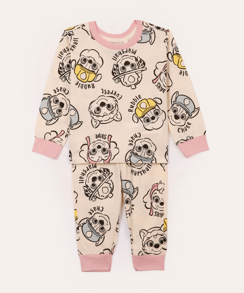 pijama infantil longo patrulha canina bege
