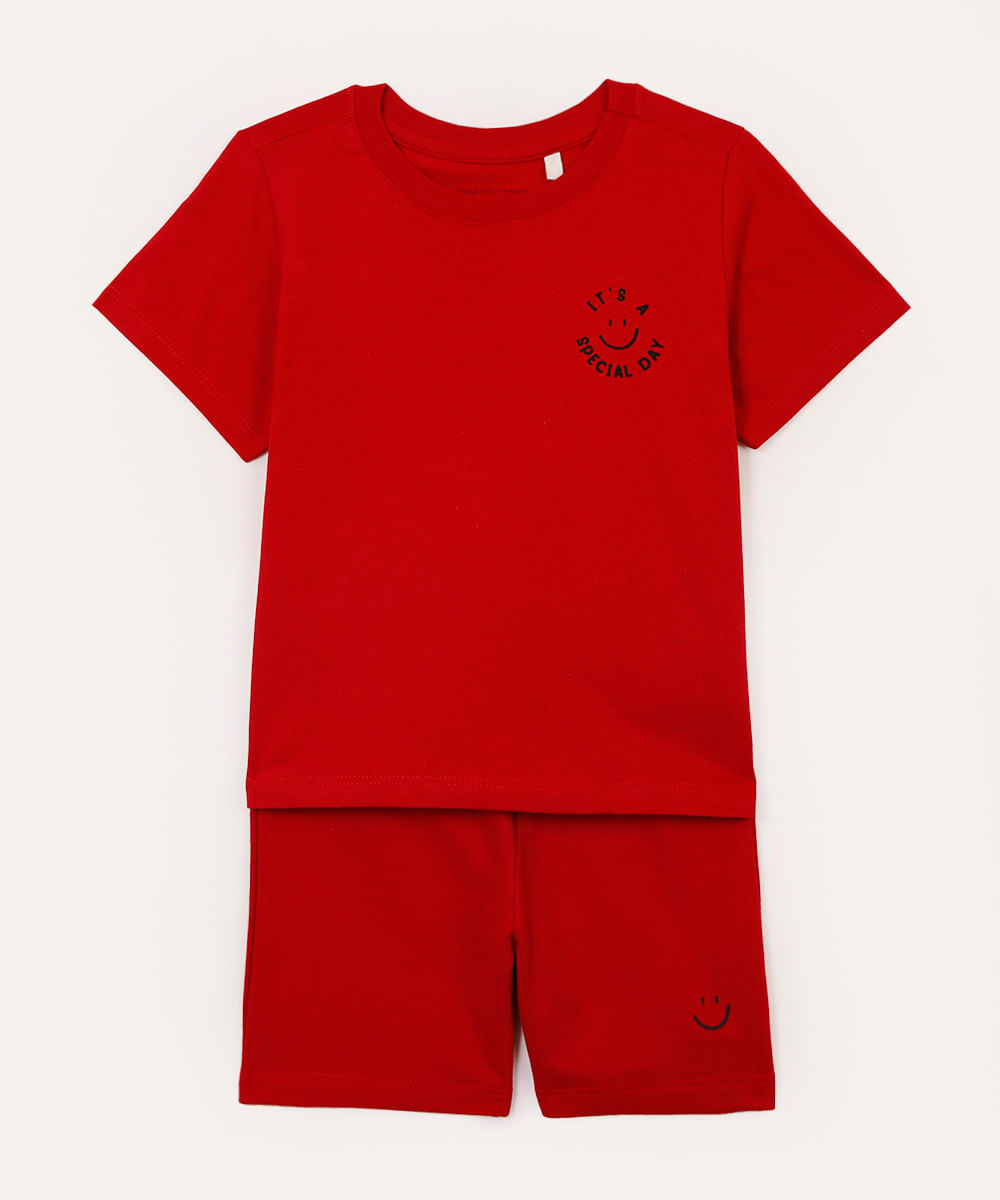 conjunto de algodão curto infantil vermelho