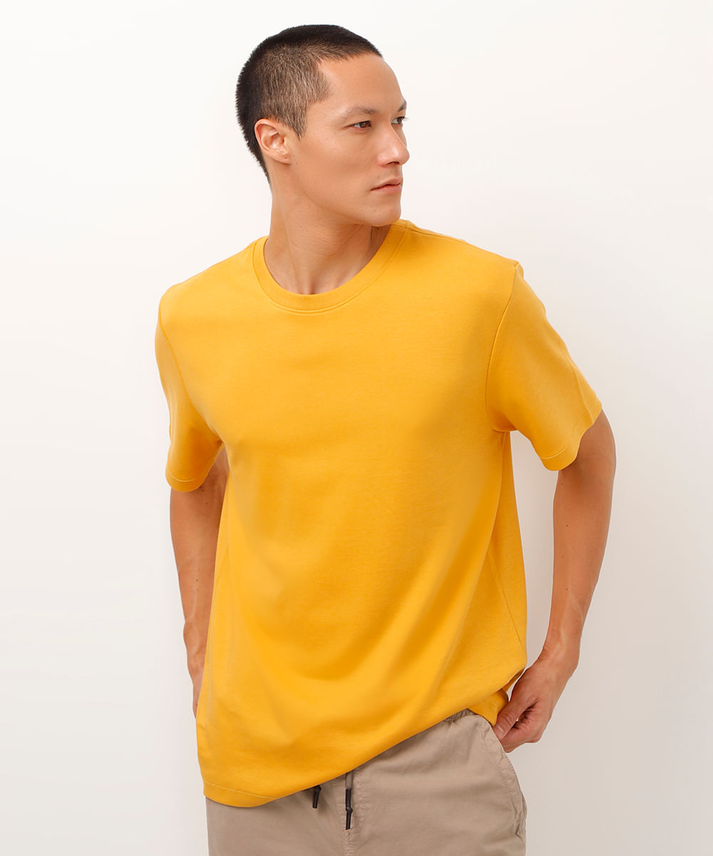 camiseta de algodão peruano bold manga curta amarela