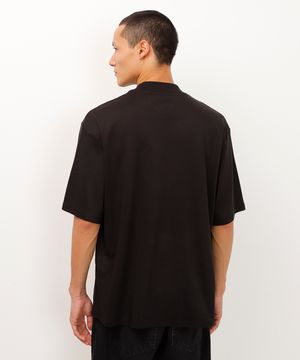 camiseta de algodão gola alta preta