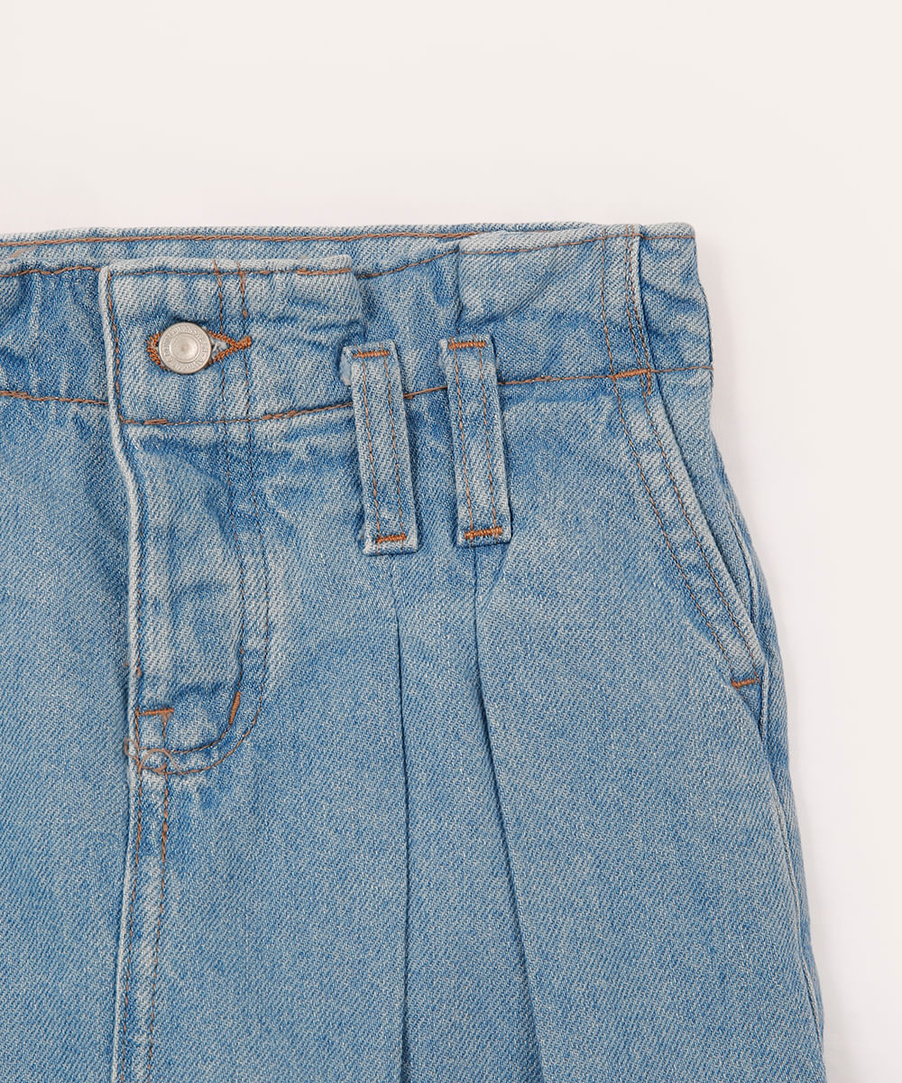 saia jeans infantil com pregas azul