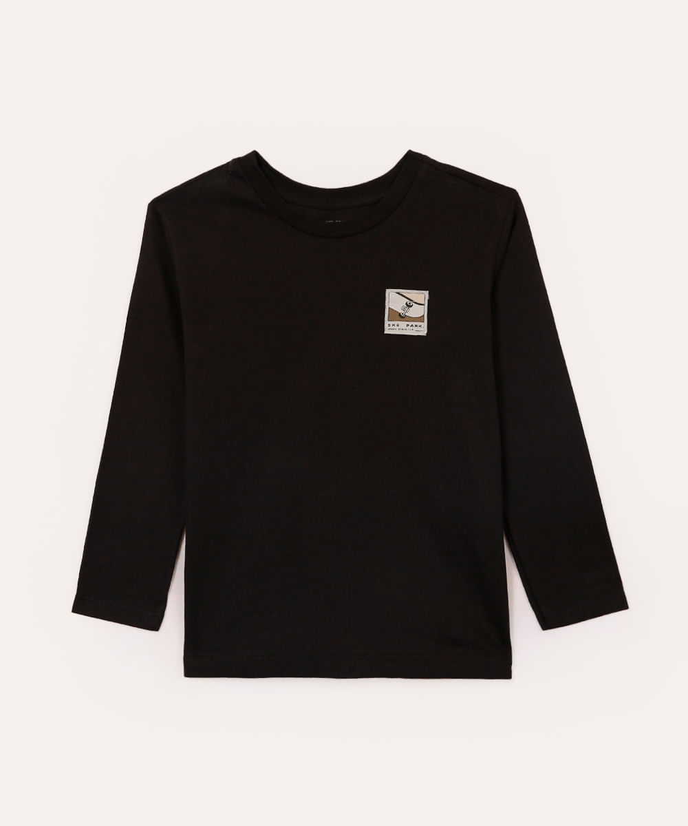 camiseta de algodão infantil skate manga longa preto