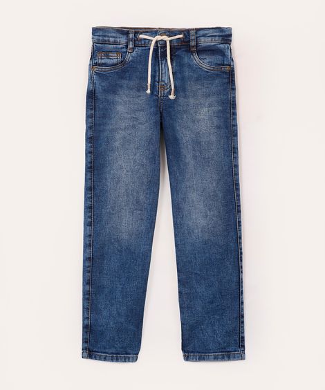 calça jeans slim infantil com cordão azul