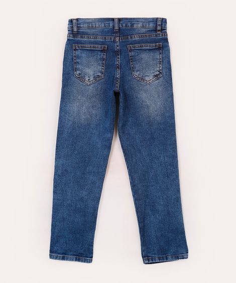 calça jeans slim infantil com cordão azul