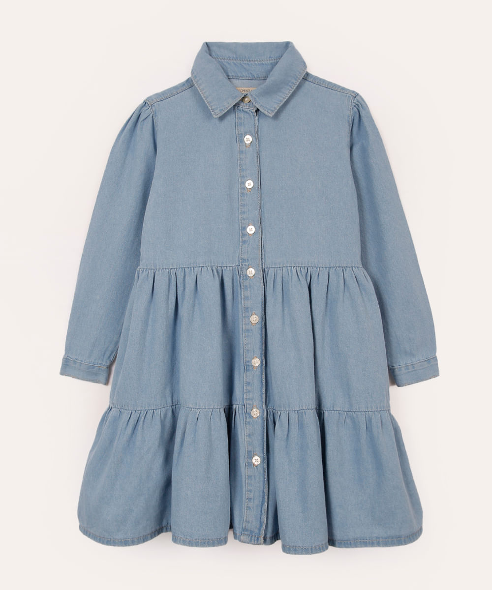 vestido jeans infantil manga longa azul