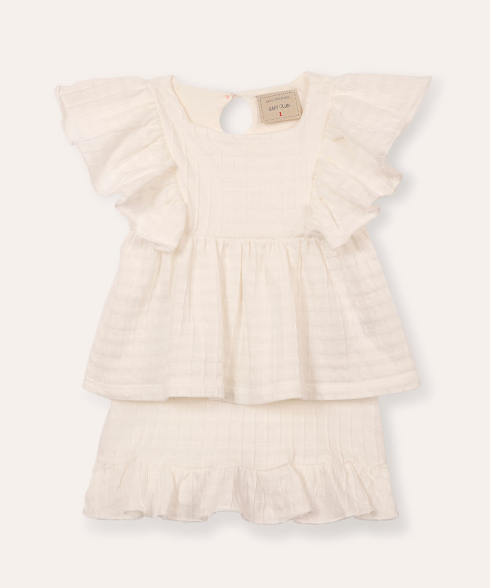 conjunto infantil texturizado short saia off white