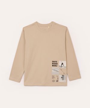 camiseta de algodão infantil skate manga longa bege