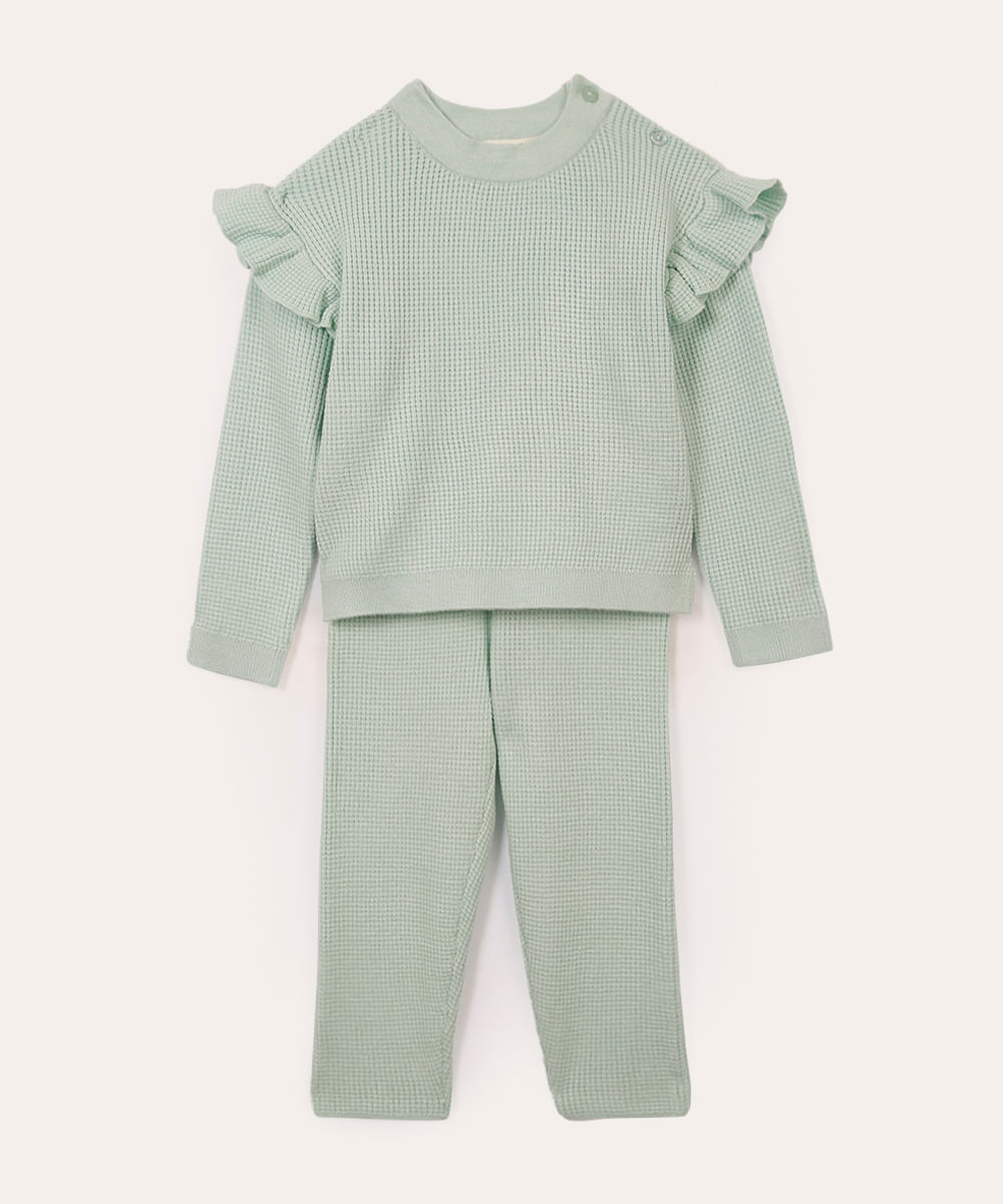 conjunto longo de tricot infantil verde