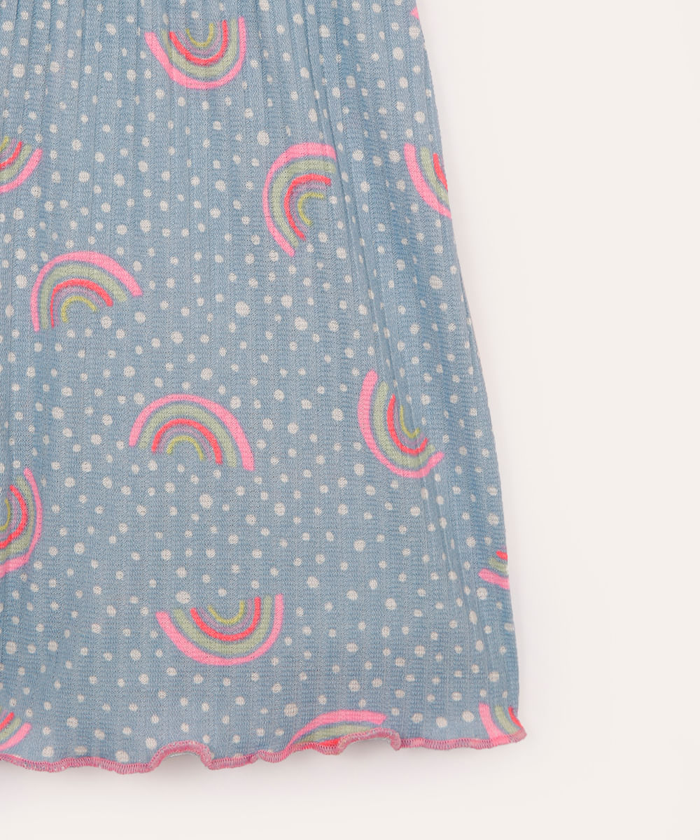 pijama infantil canelado poá e arco íris manga curta azul