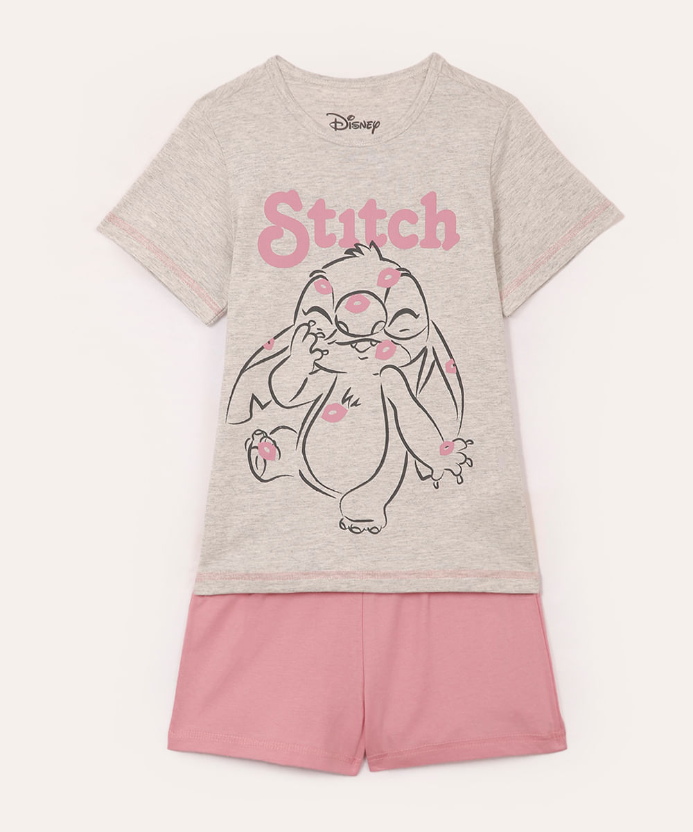 pijama de algodão curto infantil stitch cinza