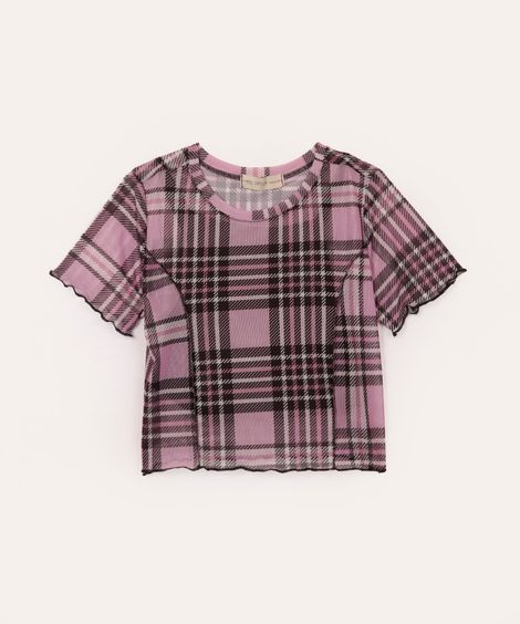 blusa de tule juvenil xadrez rosa