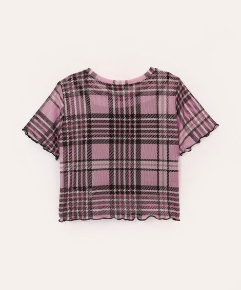 blusa de tule juvenil xadrez rosa