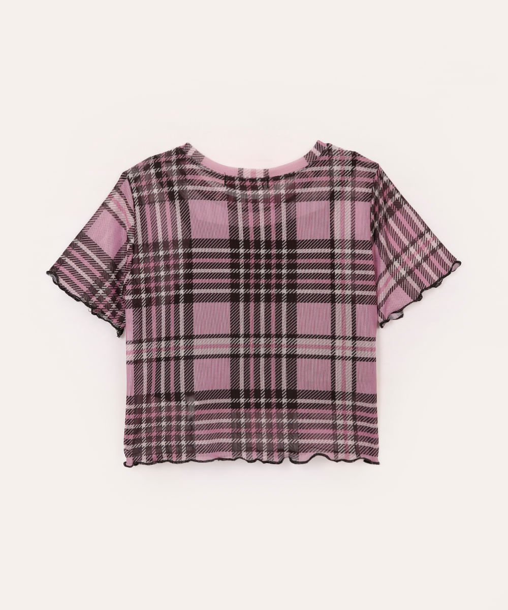 blusa de tule juvenil xadrez rosa