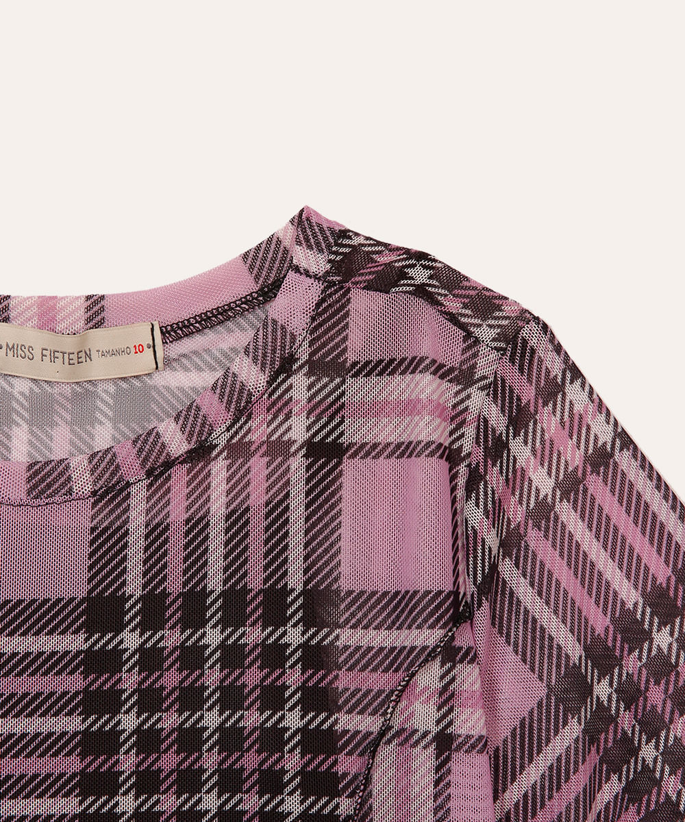 blusa de tule juvenil xadrez rosa