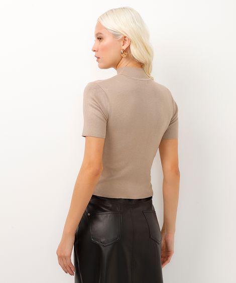 blusa de tricot gola alta canelada cinza