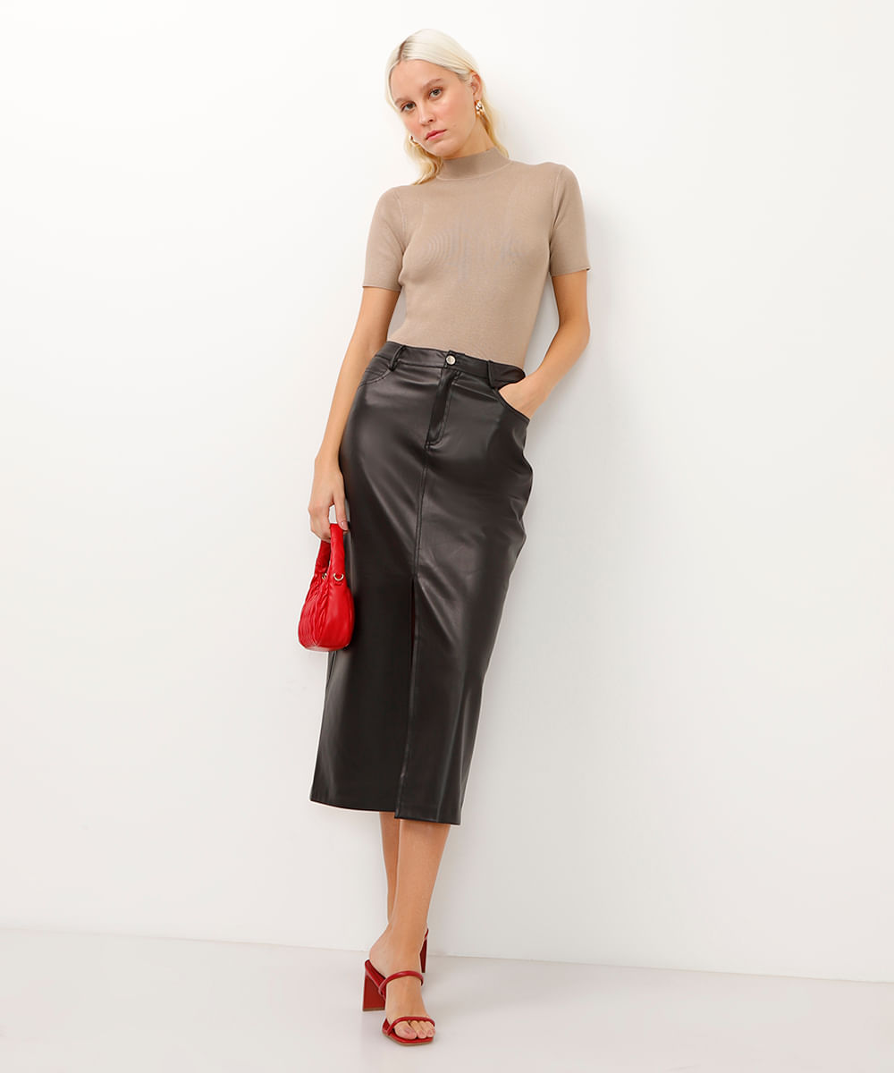 blusa de tricot gola alta canelada cinza