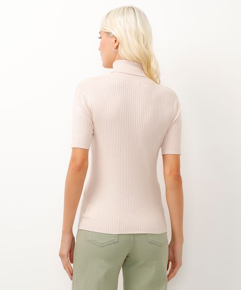 blusa de tricot gola alta manga curta bege