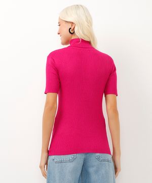 blusa de tricot gola alta manga curta roxa