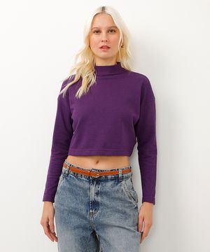 blusa de algodão cropped texturizado roxa