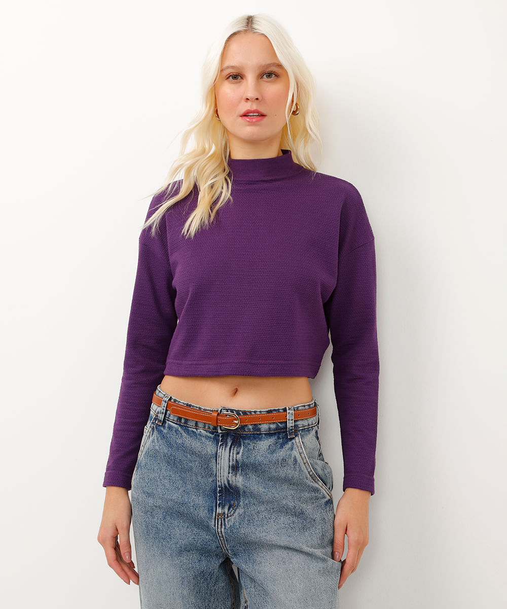 blusa de algodão cropped texturizado roxa