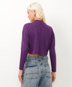 blusa de algodão cropped texturizado roxa